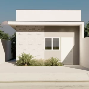 Fachada de casa simples, casa pequena, casa 5x5, fachada revestimento 3d, cores neutras, canteiro, fachada baixa custo, projeto de casa pequena, casa simples, tiny house