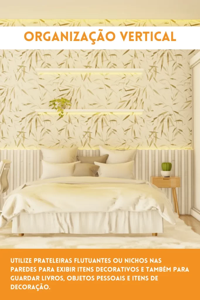 Dicas para quarto pequeno, decoração, decoração quarto, cama, lençol branco, cama arrumada, papel de parede, quarto neutro, quarto branco, tons pastel, cabeceira de cama branca, cabeceira de cama, iluminação led, tapete branco, dicas, decoração barata, armario branco, papel de parede verde, papel de parede floral, papel de paredes flores, natureza, folhas, calmo, quarto tranquilo, dicas para decoração, ideais para decoração, escrivaninha, home office, no quarto, armario branco, ripado branco 